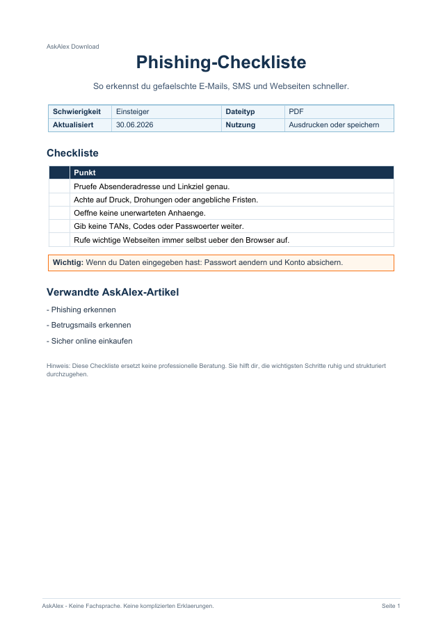 Vorschau: Phishing-Checkliste